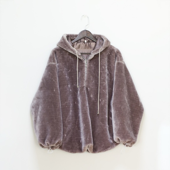 Purple/pinkish Velvet Fur Teddy Bear Hoodie - Picture 5 of 8